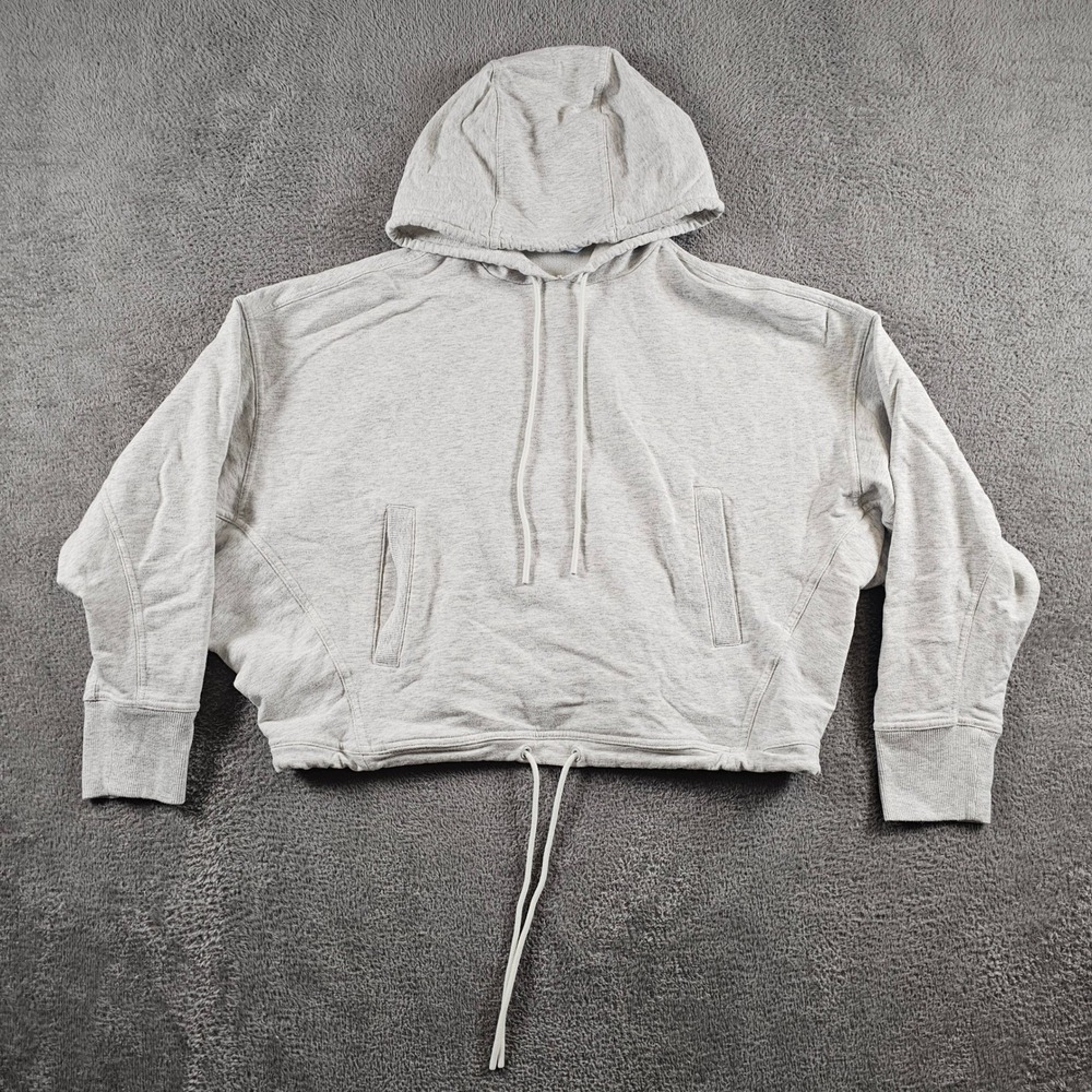 FLX Womens Cropped Hoodie Light Heather Gray Boxy Drawstring Sweatshirt M 72867
